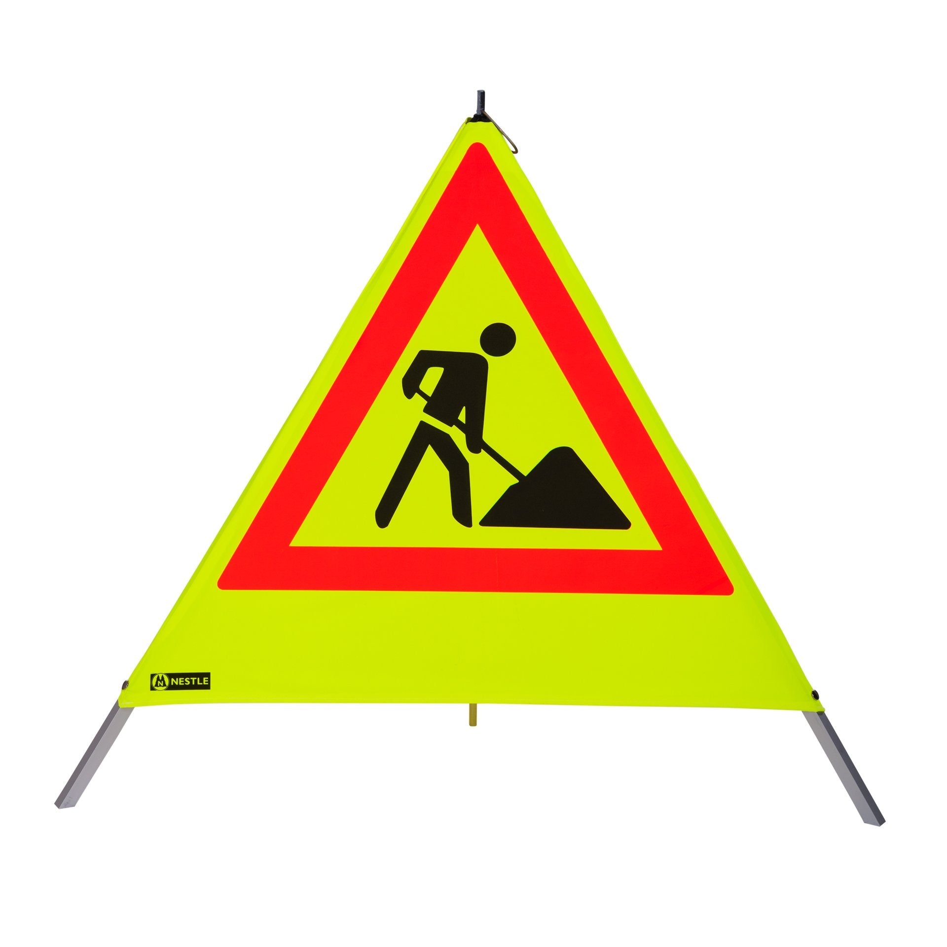 NESTLE Warnpyramide 90 cm, Schaufelmann (VZ123), gelb retroreflektierend, mit Mittelfuß NESTLE Warnpyramide 90 cm, Schaufelmann (VZ123), gelb retroreflektierend, mit Mittelfuß